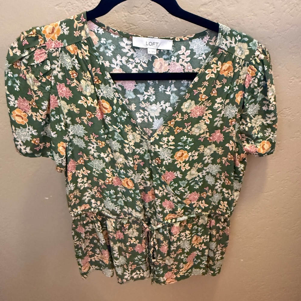 LOFT Floral Blouse with Green and Yellow Accents